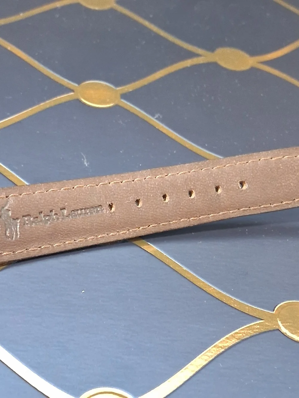 Ralph Lauren Brown Leather Watch Strap with Silver-Tone Plaque